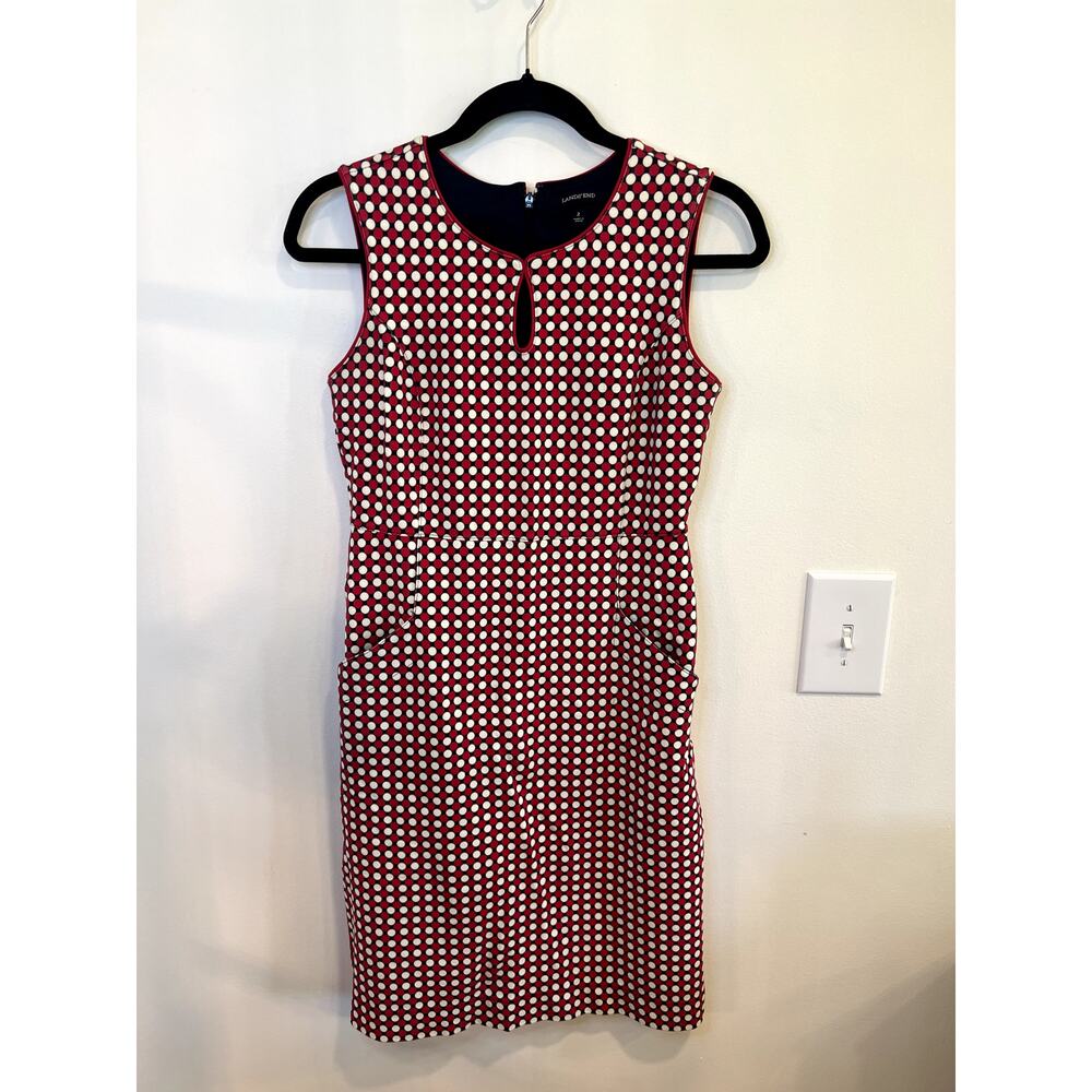 Lands’ End Red Polka Dot Sheath Dress Sleeveless Career Dress Size 2